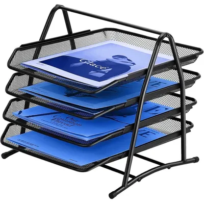 Productafbeelding van Bureauorganizer, metalen, voor documenten en briefjes, 4 compartimenten, kantoor, 30 x 34 x 30 cm