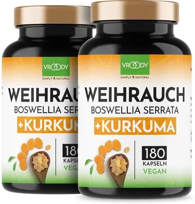 Produktbild von VROODY Weihrauch-Kurkuma-Komplex Kapseln – 180 / 360 Kapseln, vegan