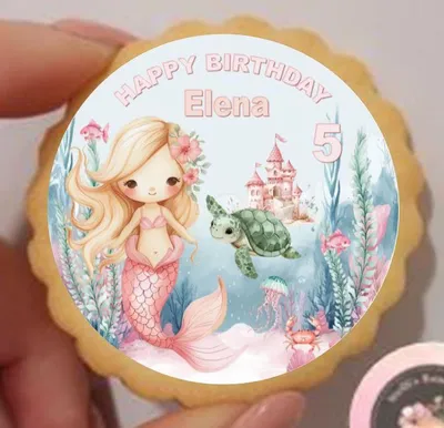 Produktbild von Meerjungfrau essbarer Aufleger klein rund 1 Seite A4 Fondantpapier Premium extraweiß - extraglatt Ausstanzung rund 5 cm 20 Stk.