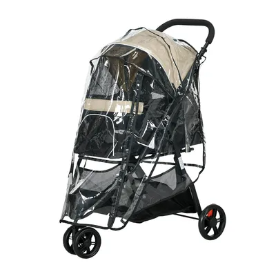 Produktbild von 2 in 1 Hundebuggy mit Regenschutz klappbar Hundewagen Pet Stroller Katzenbuggy bis 10 kg für Hunde & Katzen Khaki