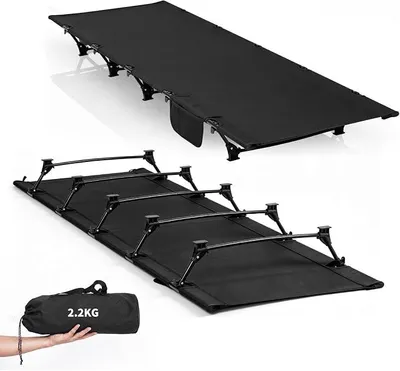 Productafbeelding van Vouwbed, campingbed, ultralicht tot 150 kg draagvermogen, draagbaar, inklapbaar. Campingbed, inklapbaar, met matras. Gastenbed, inklapbaar, met draagtas en zijtas, geschikt voor outdoor gebruik, camping en tuin