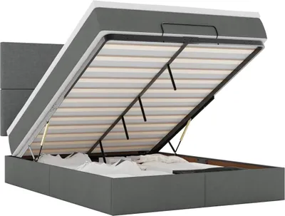 Produktbild von vidaXL Ottoman-Bett mit Matratze & LEDs Dunkelgrau 140x200 cm Stoff