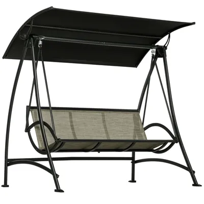 Produktbild von Outsunny Hollywoodschaukel 3-Sitzer, Gartenschaukel mit Verstellbarem Sonnendach, UV-Schutz, Schaukelbank bis 330 kg Belastbar, Texteline, für Garten, Terrasse, Schwarz