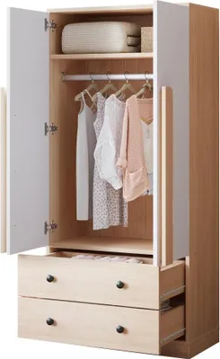 Produktbild von AIORBER Kleiderschrank 70x40x170cm Schrank mit Doppeltüren Schubladen Ablagefächern Garderobenschrank Aufbewahrung Schlafzimmer Holzfarbe+Weiß