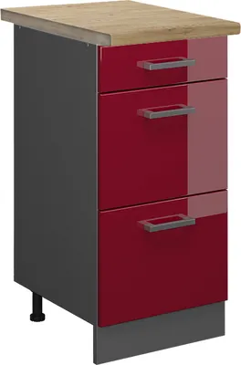 Produktbild von Küchenunterschrank Vicco R-Line Rot Hochglanz 40 cm mit Schubladen, AP Eiche, Model 46582