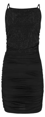 Produktbild von Schwarzes Abendkleid mit Wasserfallausschnitt und Strasssteinen Größe M
