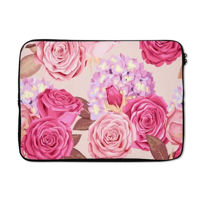 Produktbild von MuchoWow® Laptop Hülle 13 Zoll Rosen - Hortensien - Blumen - Rosa Laptoptasche - Laptophülle - Sleeve - Rundumschutz