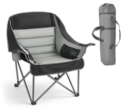 Immagine prodotto di Sedia da campeggio - sedia pieghevole/sedia pieghevole, sedia da pesca - XXL - portata 204 kg - con 2 portabevande e portabicchieri - per attività all'aperto, pesca, barbecue - nero/grigio