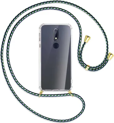 Produktbild von Handykette Backcover-Schutzhülle mit Band (Metall goldfarben) für Nokia 7.1 - grün/blau/weiß