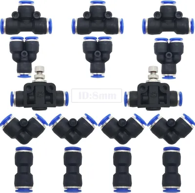 Imagen del producto de Juego de conectores neumáticos, de 16 piezas, conectores para mangueras de 8 mm, con cierre rápido, para sistemas neumáticos