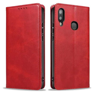 Produktbild von Handyhülle für Samsung Galaxy A20e Kunstleder Flip Cover Hülle Klapphülle Case Kartenfach Farbe: Rot