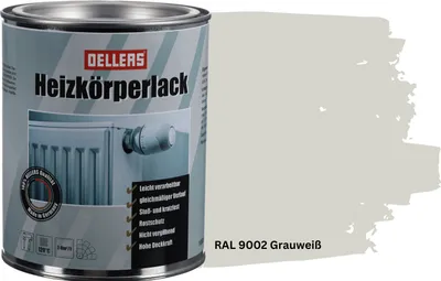 Produktbild von OELLERS Heizkörperlack bewährt 1L – RAL 9002 Grauweiß | Heizkörperfarbe & Heizungsfarbe | Hochdeckender Heizungslack | Hitzebeständig & langlebig