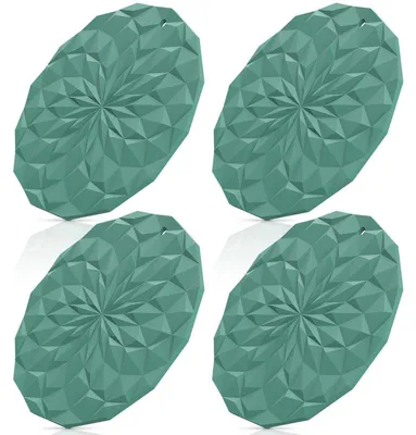 Immagine prodotto di Set di 4 sottobicchieri in silicone, supporti per pentole, diametro 18,8 cm, colore blu-verde