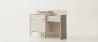 Immagine prodotto di Set per camera da letto beige elegante, composto da: letto imbottito, comò, armadio in legno