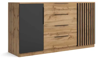 Produktbild von Masseno Kommode ZENO 160 cm Sideboard mit 4 Schubladen und 2 Türen für Wohnzimmer Schlafzimmer Modern 160x44x89 cm Eiche Wotan / Eiche Wotan