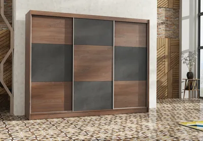 Produktbild von Kleiderschrank 250 NAOK mit Schiebetüren – Stirling-Eiche / brauner Beton