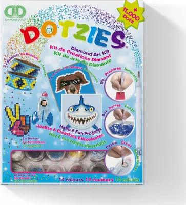 Produktbild von DOTZIES® Original Diamond Painting Kreativset Blau 6 teilig mit je 2 Bildern 15 x 15 cm, Stickern und Armbändern ab 8 Jahren