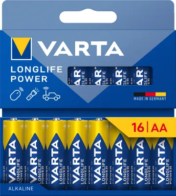 Produktbild von Varta Longlife Power AA, Einwegbatterie, AA, Alkali, 1,5 V, 16 Stück(e), Blau, Gelb