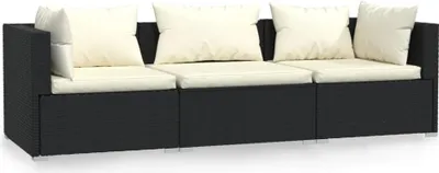 Produktbild von vidaXL 3-Sitzer-Sofa mit Kissen Schwarz Poly Rattan