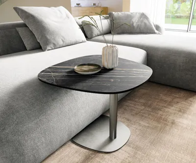 Produktbild von DELIFE Beistelltisch Edge Boot 60x60 cm Keramik Laminam® Noir Desir Braun Eleny Edelstahl gebürstet