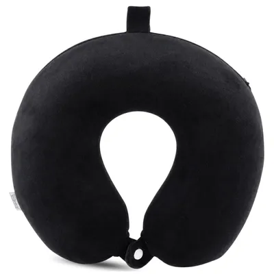 Image de Coussin de voyage pour le cou en forme de croissant, velours, ergonomique, noir