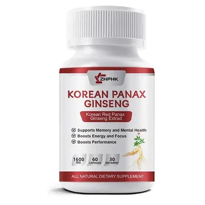 Image de Ginseng rouge coréen (Panax) 1600 mg – Booster d'énergie, de libido et de testostérone – 60 gélules