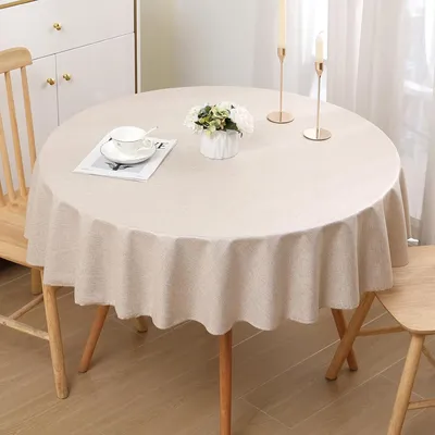 Productafbeelding van Tafelkleed, linnenlook, afwasbaar, met lotus effect, rond, 140 cm, beige
