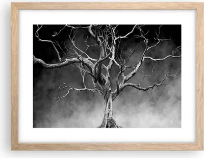 Produktbild von Gerahmtes Poster - Rahmen in heller Eiche - Schwarzweiß Äste Rauch - 40x30 cm - Wand Bild - Wanddeko - Wandbilder - Wandposter - Bilderrahmen - Bilder - Kunstdruck - Wandbild - P2NAA40x30-4346