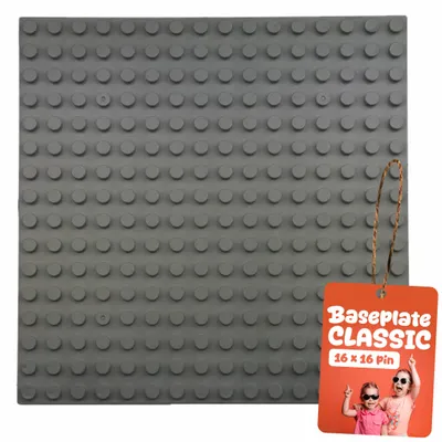 Produktbild von Bauplatte 16x16 große Noppen, Grundplatte kompatibel mit gängigen Bausteinen, 25,5 x 25,5 cm, EVI KIDS, Dunkelgrau