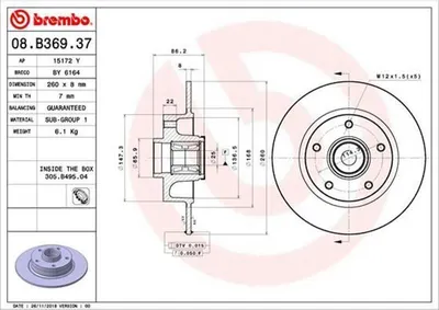 Immagine prodotto di 2x Disco freno BREMBO 08.B369.37 per RENAULT Megane IV Grandtour (K9A/M/N_)