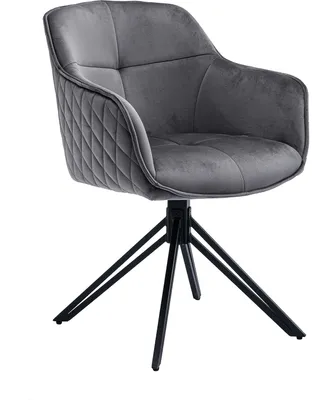 Produktbild von SalesFever Armlehnstuhl mit 360° Drehfunktion | Wabensteppung | Bezug Samt | Stuhlbeine Metall | B 59 x T 60 x H 83 cm | grau – schwarz