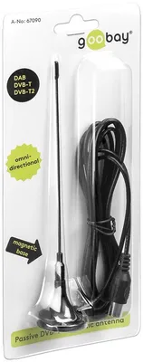 Obrázek produktu pro Goobay 67090 Pasivní DVB-T2 (HD) mini magnetická anténa, černá, 2 m - 3 dB Anténa pro příjem programů DVB-T / DVB-T2 HD