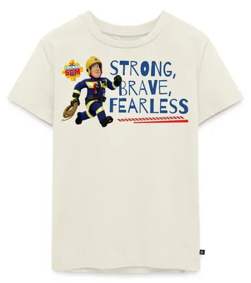 Produktbild von Spreadshirt Feuerwehrmann Sam™ Strong, Brave, Fearless Kinder Premium T-Shirt, 134/140 (8 Jahre), Naturweiß