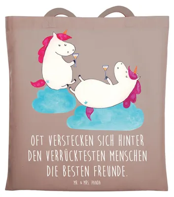 Produktbild von Mr. & Mrs. Panda Jutebeutel Einhorn Sekt - Braun Pastell - Geschenk, Laptoptasche, Beste, Unicorn, Tasche, Party, Tote Bag, Uni, BFF, Einhörner, Shopping