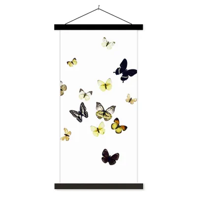 Produktbild von MuchoWow® Textilposter Schmetterlinge auf weißem Hintergrund 90x180 cm mit schwarzem Rahmen - Dekoration Wohnzimmer