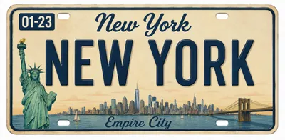 Produktbild von Blechschild 15x30cm - New York Empire City Retro USA Nummernschild Skyline Freiheitsstatue