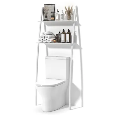 Produktbild von Toilettenregal Badregal Waschmaschinenregal, mit 2 Ablagen aus Bambus  (Weiß)