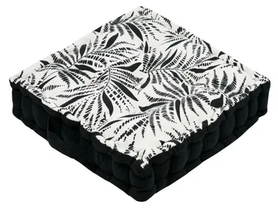Produktbild von Stoff Textil Bodenkissen Leaves - schwarz/weiss - baumwolle - 45 x 45 x 10 cm - quadratisch - Extra