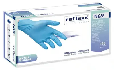 Obrázek produktu pro Nitrilové rukavice Reflexx N69 bez pudru, 100 % bez latexu, 7 g, kat. 3, 100 kusů, L