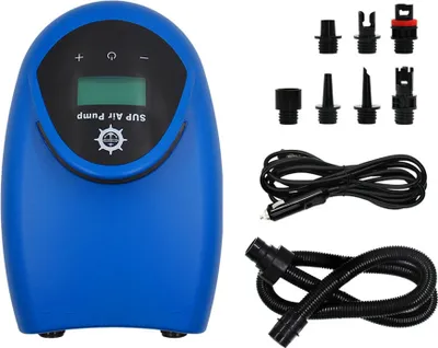 Zdjęcie produktu dla Przenośna elektryczna pompa powietrza 20 PSI wysokociśnieniowa sprężarka powietrza Pompa do nadmuchiwania i opróżniania z 7 dyszami do nadmuchiwanej łodzi deska surfingowa wiosło stojące