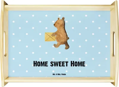 Produktbild von Mr. & Mrs. Panda tablett holz Bär Zuhause - Blau Pastell - Geschenk, Holztablett, Dekotablett, Teddy, Kaffee, Serviertablett, Servier
