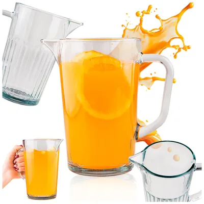 Produktbild von SuperButelki.pl – Arvid 1-Liter-Krug, mit Henkel, konturiertem Ausguss, dickes Glas, für Wasser, Limonade, Saft, Tee, Wasserkaraffe, Universalkaraffe
