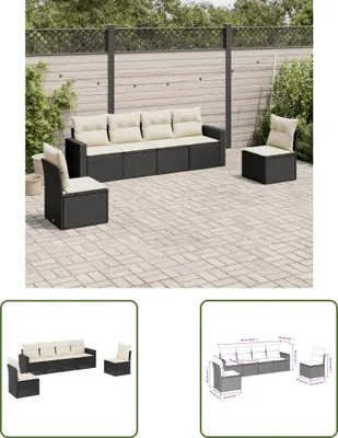 Produktbild von The Living Store 6-tlg. Garten-Sofagarnitur mit Kissen Schwarz Poly Rattan