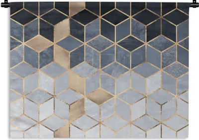 Produktbild von MuchoWow® Wandteppich Wandbehang Würfel - Gold - Muster 150x112.50 cm Tapisserie Dekoration Wandtuch - Wanddecke - Wandteppiche