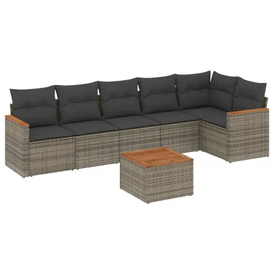 Produktbild von vidaXL 7-tlg. Garten-Sofagarnitur mit Kissen Grau Poly Rattan
