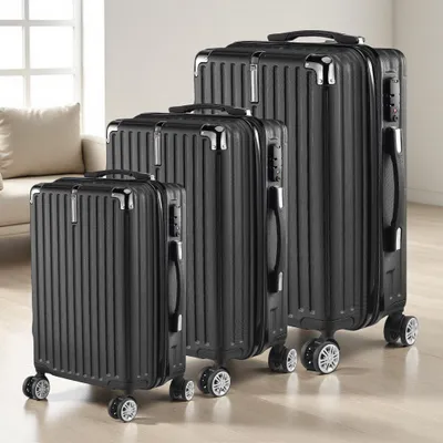 Produktbild von INONEFT Reisegepäck-Set, 3-teilig, Kofferset mit 4 Rollen und Zahlenschloss, Hartschalenkoffer aus ABS, Trolley, Teleskopgriff, schwarz