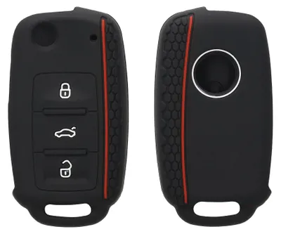 Produktbild von kwmobile Schlüsselhülle für VW Skoda Seat 3-Tasten Autoschlüssel Hülle - Autoschlüssel Schlüssel Hülle aus Silikon - Schlüsseletui in Schwarz Rot