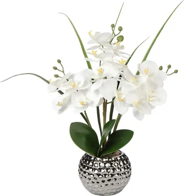Obrázok produktu pre Umelá kvetina orchidea Phalaenopsis biela 49 cm vysoká v keramickom kvetináči