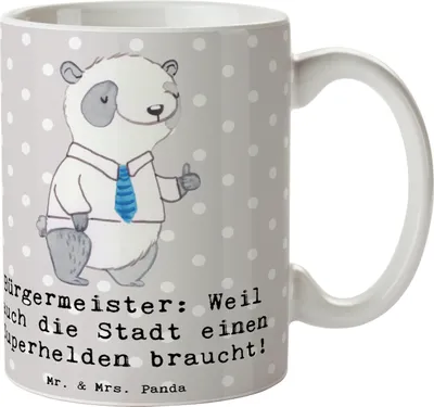 Produktbild von Mr. & Mrs. Panda Tasse Bürgermeister Superheld - Grau Pastell - Geschenk, Berufsprodukte, Berufsliebe, Berufe, Kaffeebecher, Stadtentwicklung, Engagement, Berufsalltag