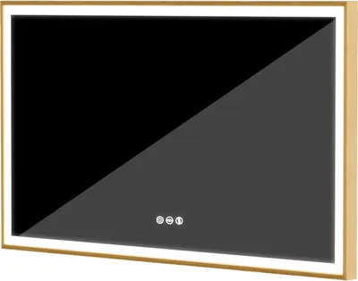 Produktbild von WISFOR LED Badspiegel mit goldenem Aluminiumrahmen 100 x 60 cm, Wandspiegel mit Touch Schalter, Anti-Fog dimmbar für Badezimmer Schlafzimmer Make-Up